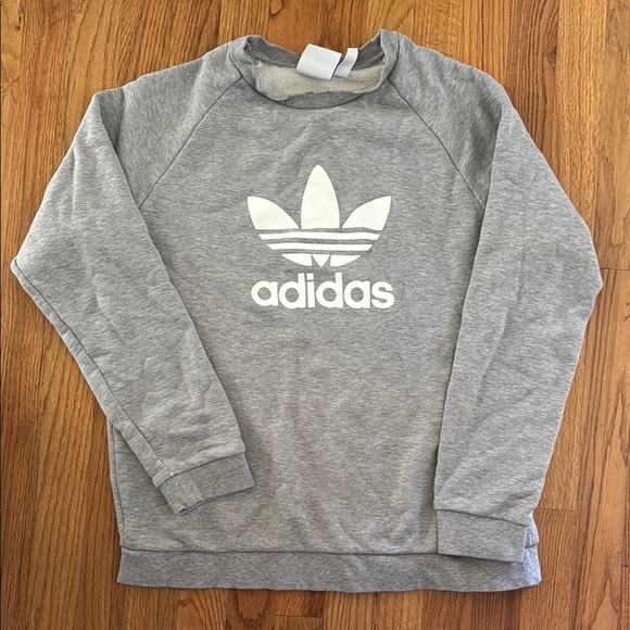 Adidas Heather Gray Crewneck Men's M Large Logo - Picture 1 of 5